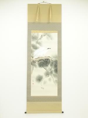 内山大悠筆　松に白鷹　肉筆絹本掛軸（共箱）